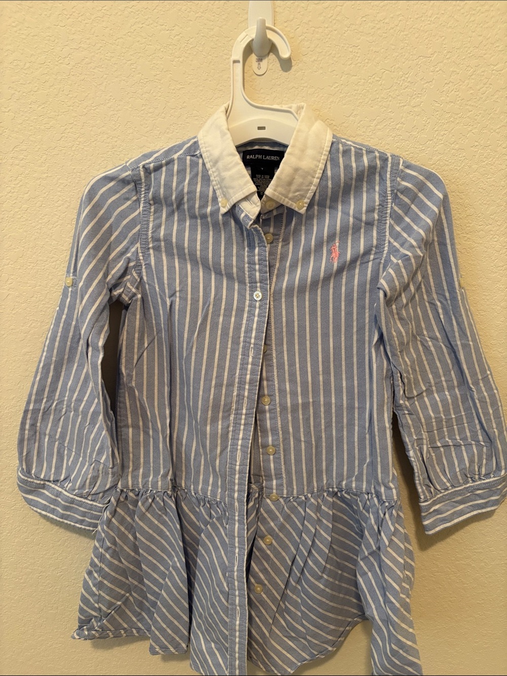 Ralph Lauren Blue & White Striped Button-Down Tunic with Contrast Collar